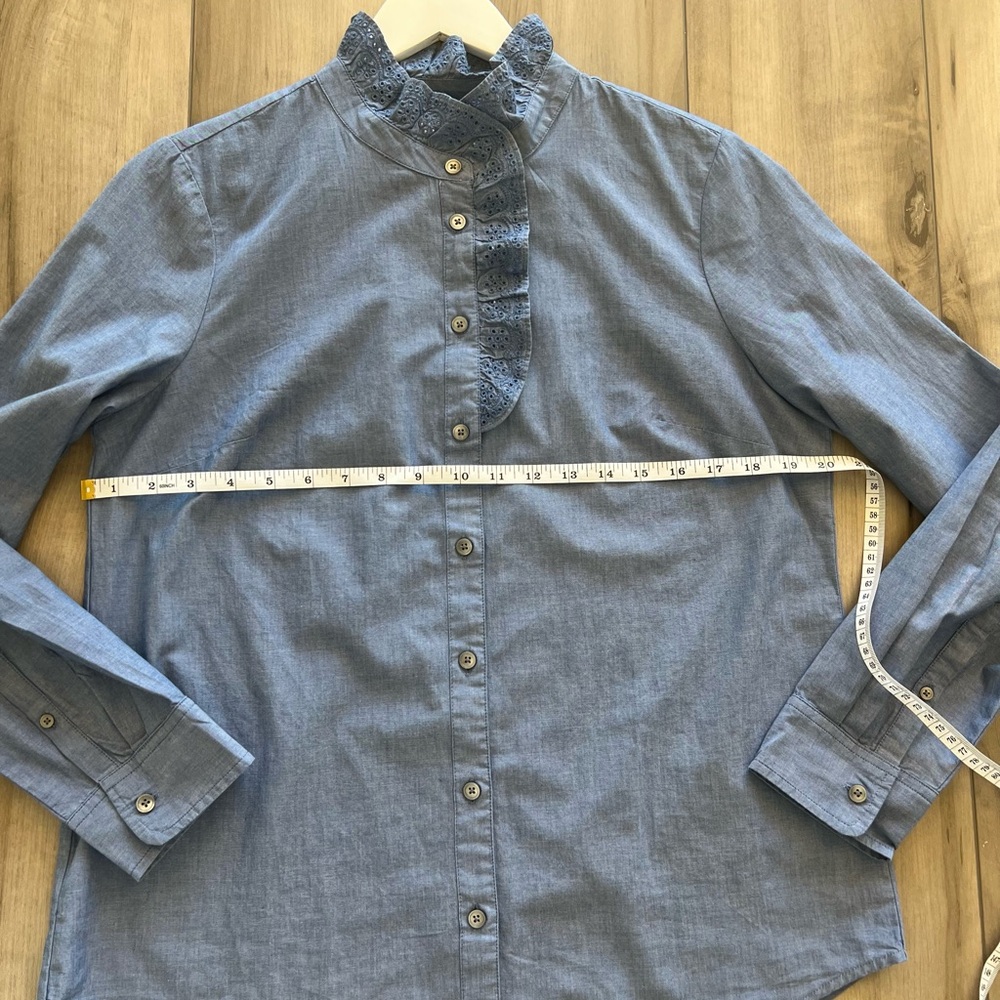 J. Crew Blue Ruffle Button-Down Shirt - Picture 6 of 7